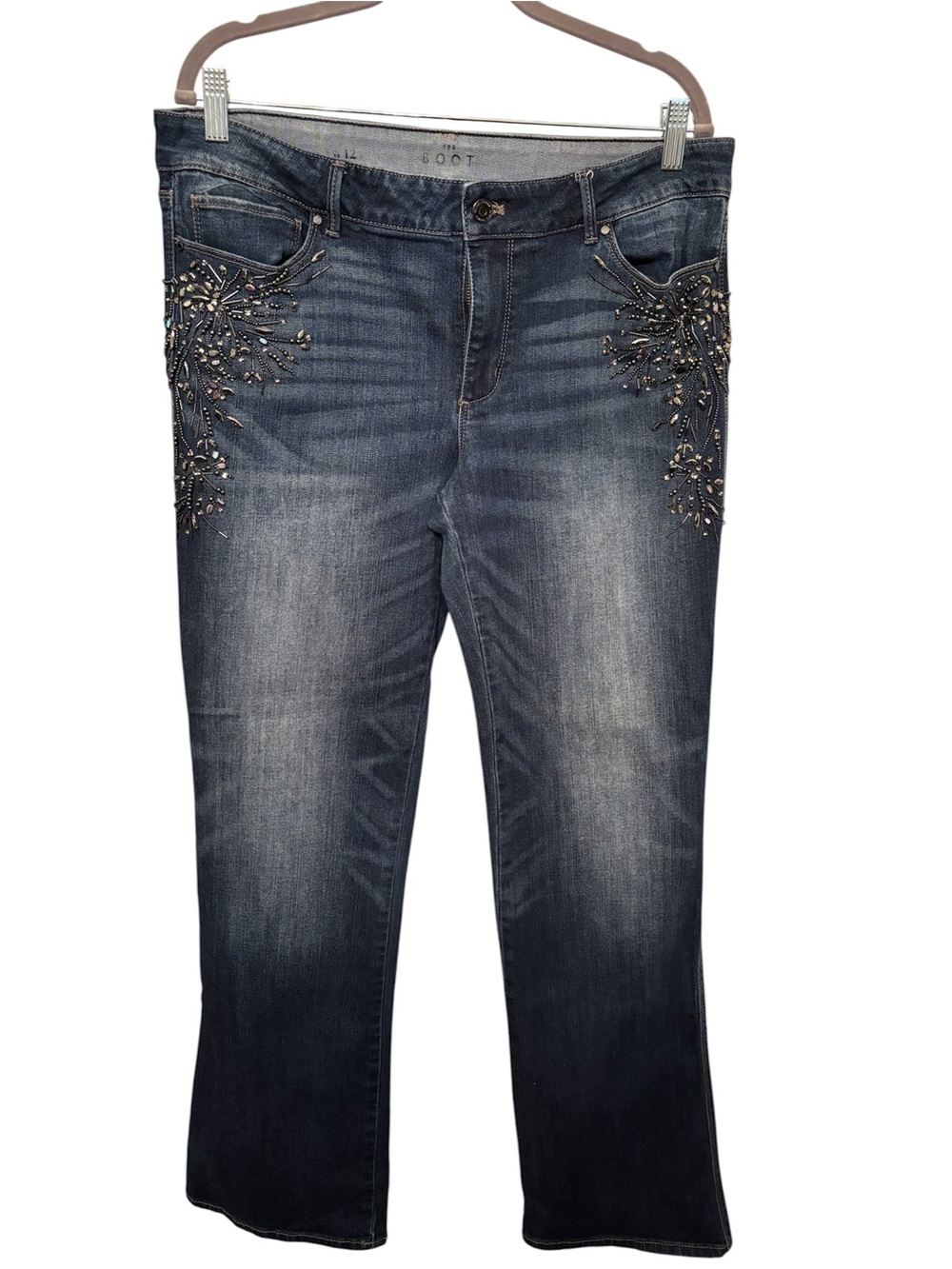 White House Black Market Dark Blue Boot Cut Jeans with Stud Embellishments